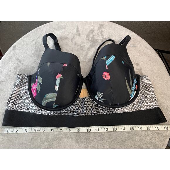 Swim by Cacique Swim Top Black Multi Floral Bikini Underwire Support Size 42DD - Picture 9 of 9